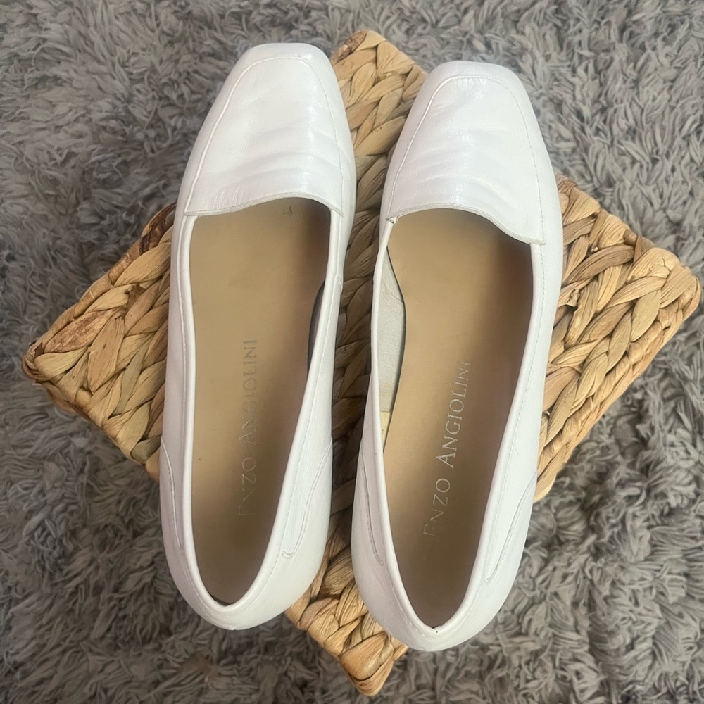 Enzo Angiolini White Leather Slip-On Loafers